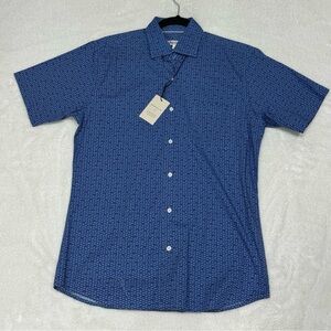 Peter Millar Men's Ocean Blue Waves And Fins Seaside Pocket Button Front Shirt S